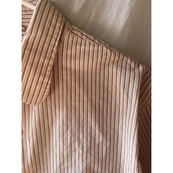 Banana Republic Size L Large 16-16 1/2 Striped Button Down Shirt Top Maroon Tan - Picture 2 of 6
